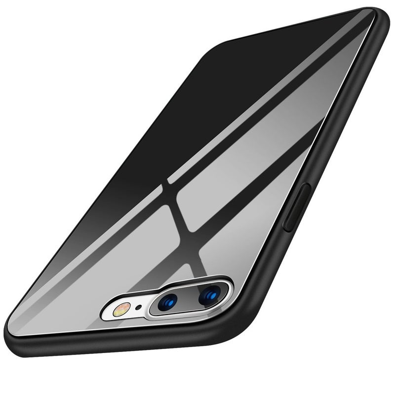 جراب Humixx لهاتف iPhone 8 Plus، جراب iPhone 7 Plus، [سلسلة كريستال] غطاء خلفي من الزجاج المقوى الأسود وحافة TPU ماصة للصدمات، جراب حماية كامل لهاتف iPhone 7 Plus/iPhone 8 Plus - Image 1